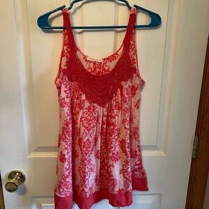 TESTAMENT Coral Pink FLORAL EMBROIDERED COTTON BLEND JERSEY TANK TOP